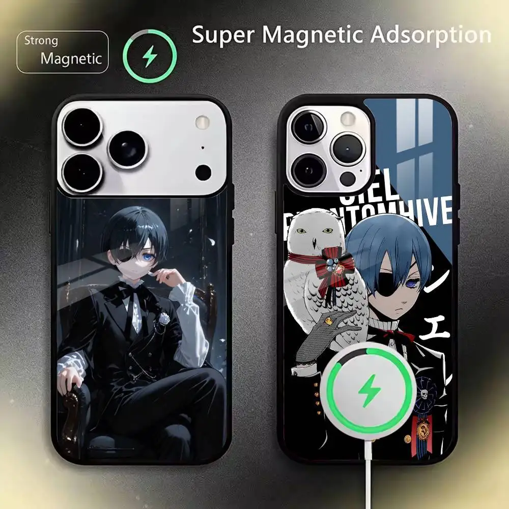 

Black C-Ciel P-Phantomhive Butler Phone Case For IPhone17 16 15 14 13 12 11 Pro Max 16/15/14Plus Wireless Charger Cover Funda