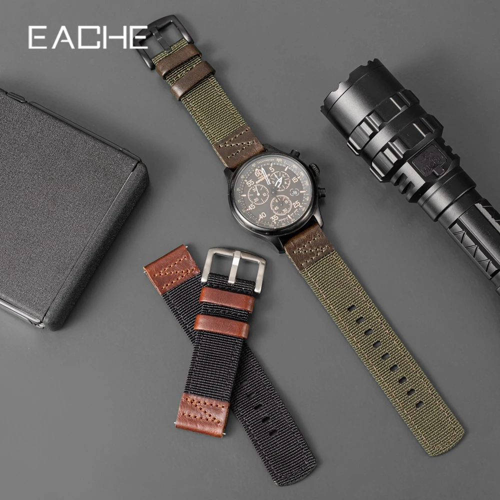 EACHE Watch Band High Quality Nylon Genuine Leather Watch Strap Correa Sports Black Buckle 18mm 20mm 22mm