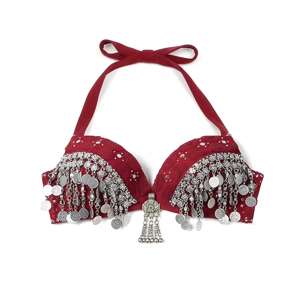 Sutiã tribal vermelho para dança do ventre, copo push up, sutiã cigano vintage, moedas de bronze, swags, tops ats