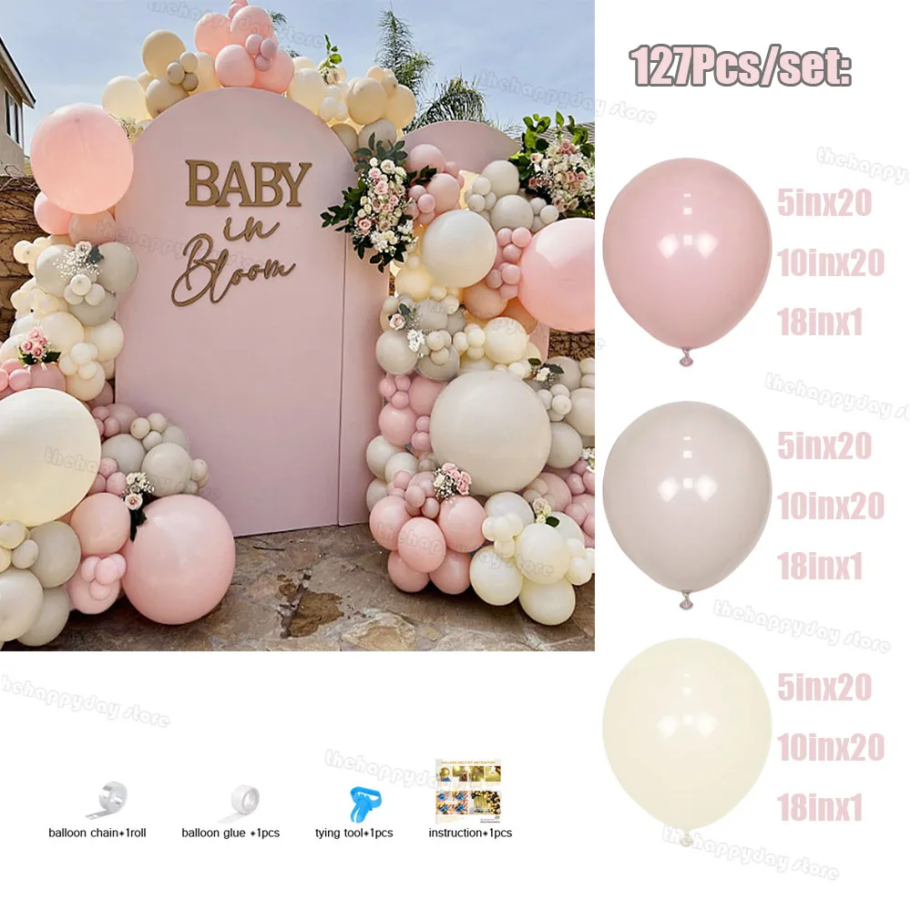 1Set Boho Dusty Pink Ballon Bogen Girlande Kit Neutral Rosa Weiß Sand Elfenbein Ballons für Mädchen Baby Dusche Geburtstag Hochzeit Deco – Detail 39