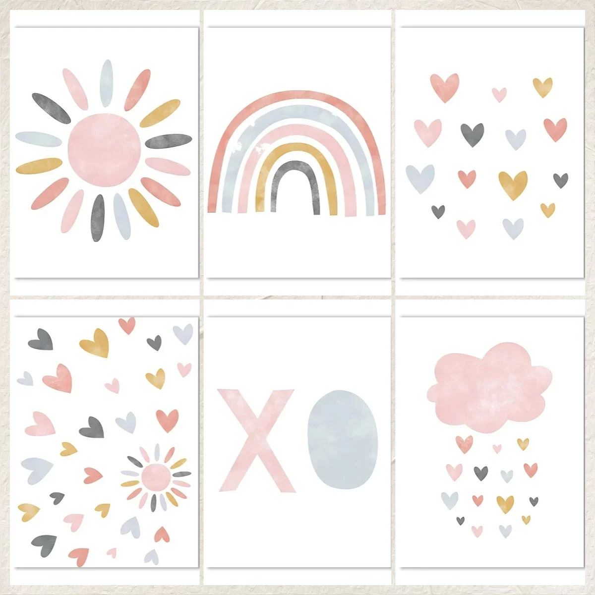 Nordic Rosa Cartoon Wolke Sonne Regenbogen Minimalistischen Wand Kunstdruck Leinwand Malerei Poster für Wohnzimmer Moderne Wohnkultur
