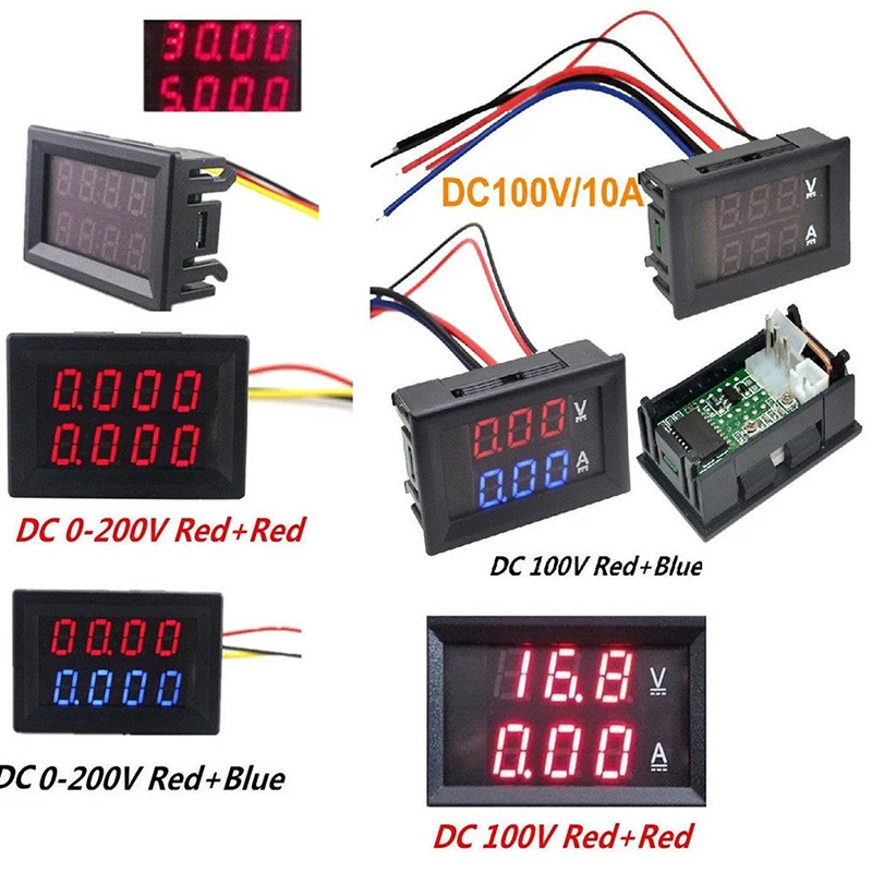 DC 0-100V 10A 3 비트 전압계 전류계, 빨간색 파란색 LED 앰프 와이어, 신제품