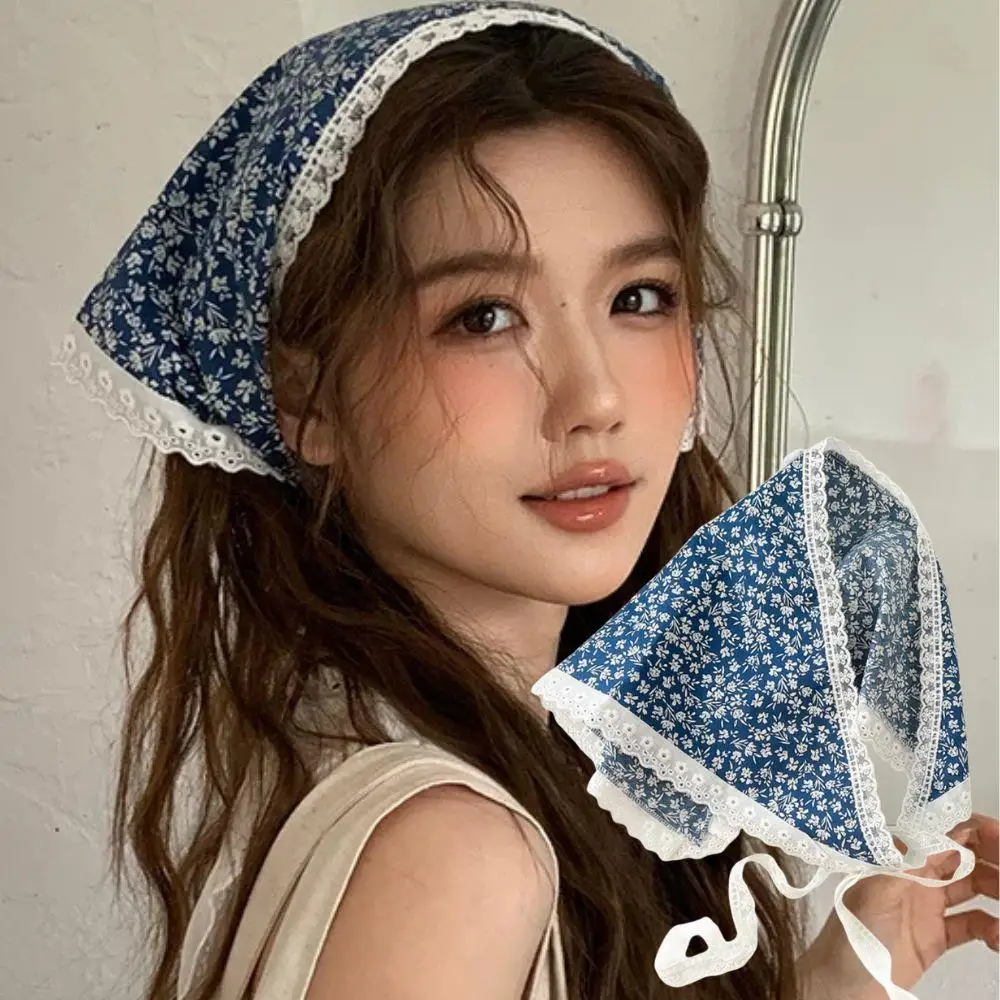 

Sweet Small Flower Turban Bandana French Retro Lace HairScarf Summer Retro Travel Photo Beach Holiday Scarf Women Hair Accessory
