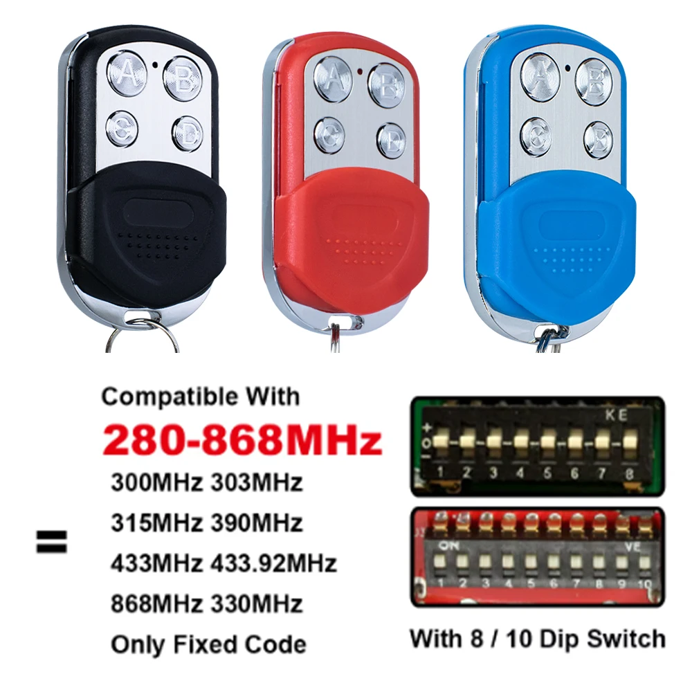 For 300MHz 303MHz 315MHz 330MHz 433MHz 433.92MHz 868MHz Fixed Code 8 / 10 DIP Switch Garage Door / Gate Remote Control