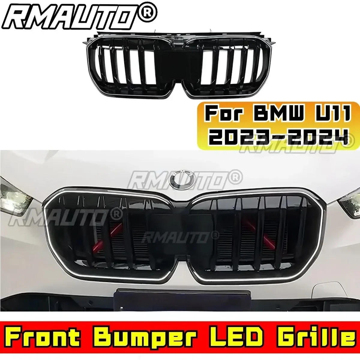 LED Bumper Grill For BMW X1 U11 2023-2024 Car Front Bumper Grill Body Kit ABS Plastic Front Bumper LED Grille Car Accessories