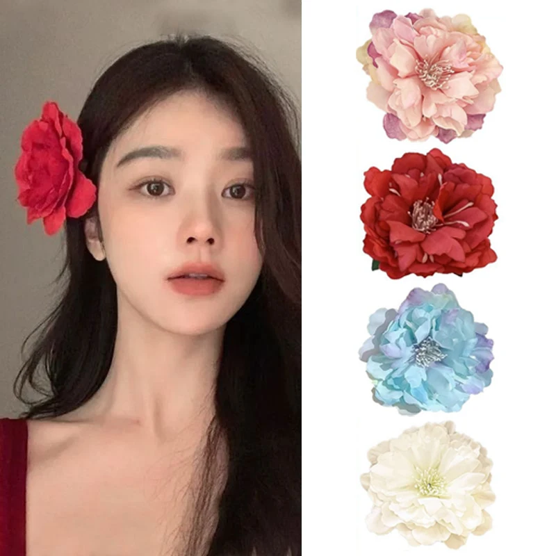 Camellia Flower Hair Clips For Women Girls Artificial Floral Barrette Red Pink Handmade Hairpin Wedding Bridal Hair Accessoies