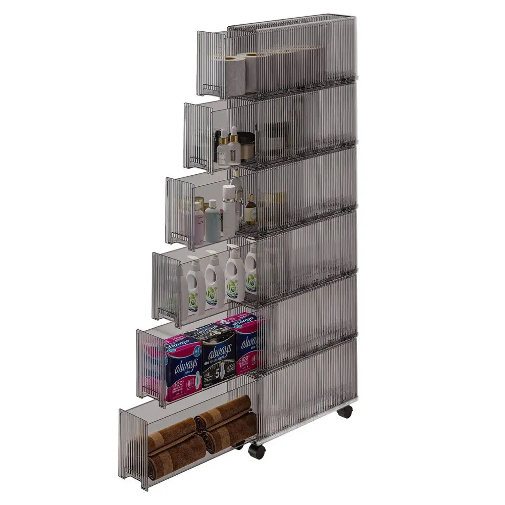 

Узкий 6-ярусный шкаф-органайзер для ванной комнаты на колесиках, полка для хранения в узких пространствах, стеллаж для шампуня, полотенец, туалетной бумаги и туалетных принадлежностей
