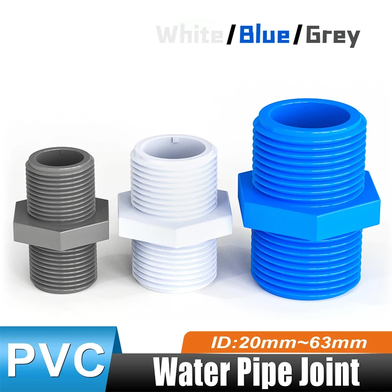 

1pcs PVC Nipple Male Threaded Socket Adapter Straight Connector Pipe Fitting 20/25/32/40/50/63mm White/Blue/Grey