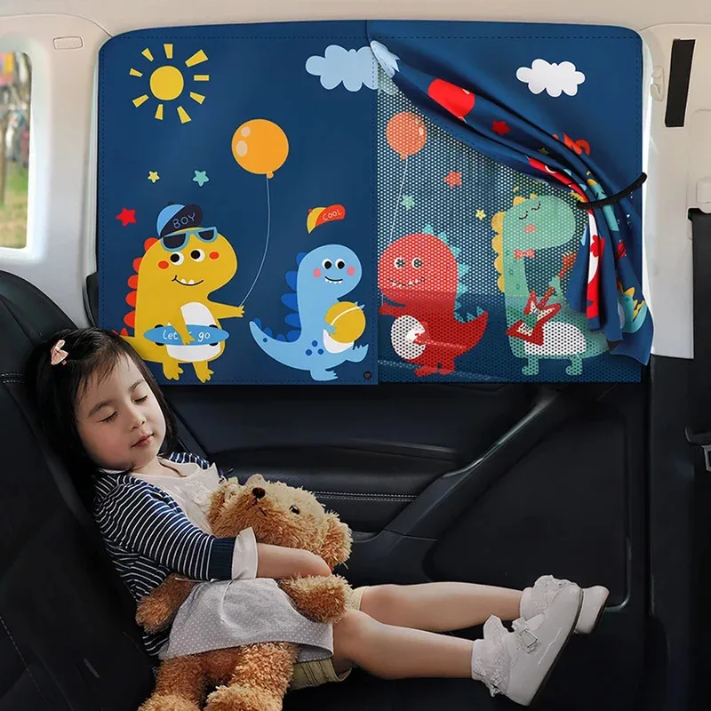 2 Layers Telescopic Car Window Shades for Kids Magnetic Mosquito Net UV Protection Sunshade Block Mesh Curtain Sun Cover