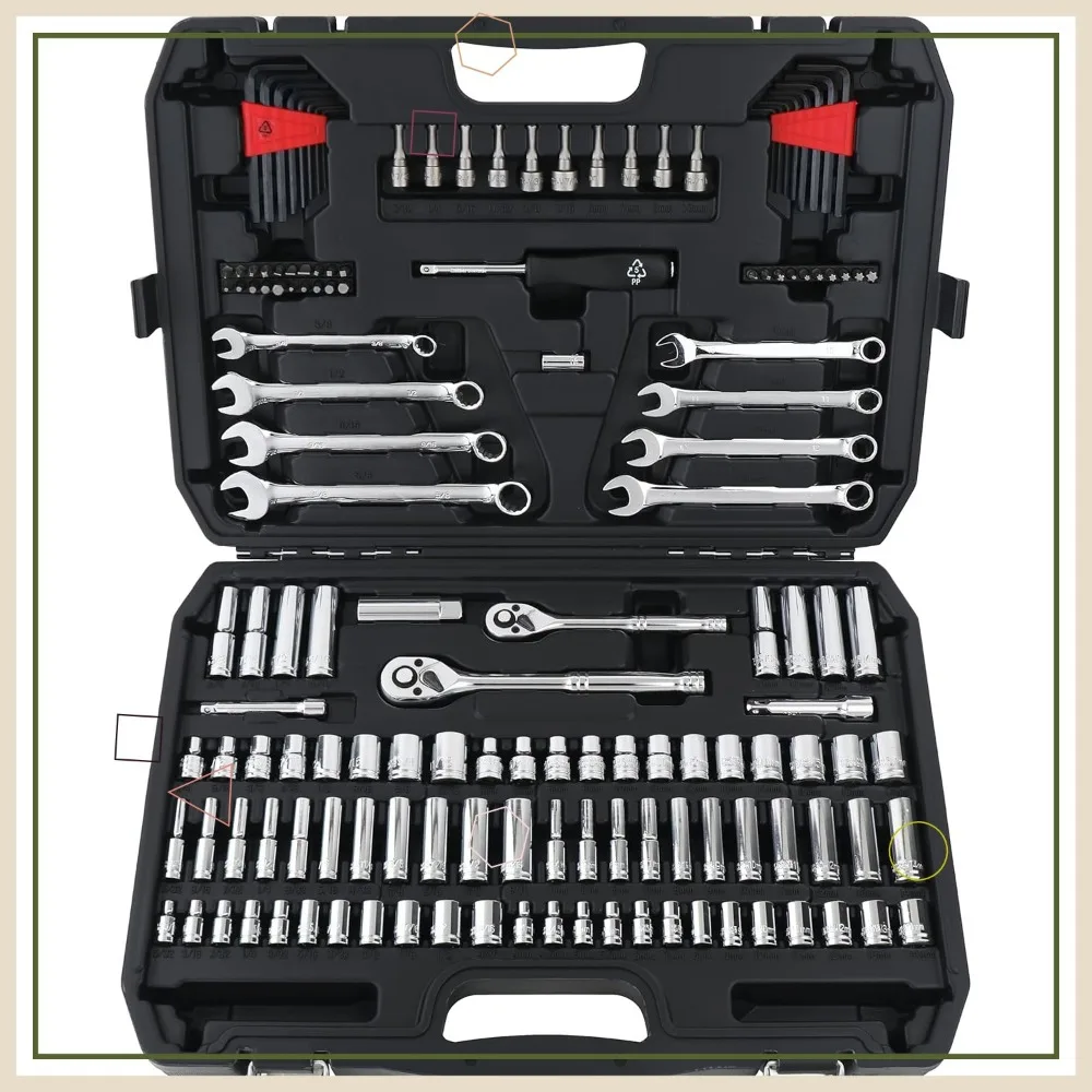 

Professional 145-Piece Mechanic Socket Tool Set with Case, Metric and SAE Sizes for Durability