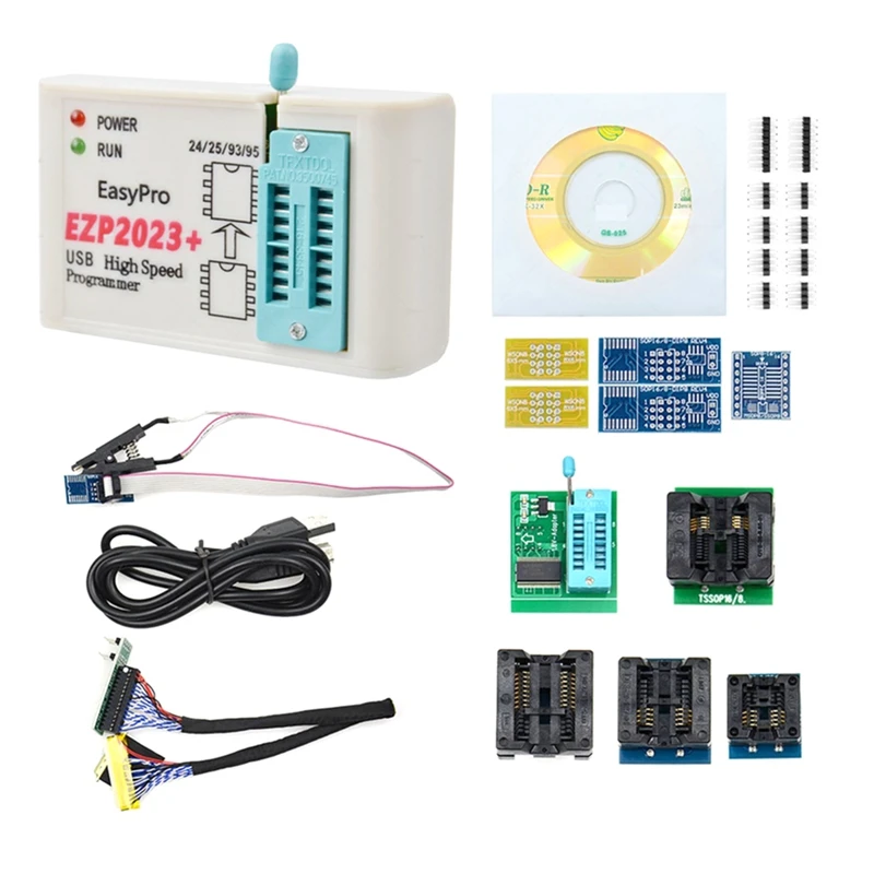 EZP2023 + programador FLASH SPI de alta velocidad, juego completo + 12 adaptadores, compatible con 24/25/93/95 EEPROM Bios 25T80, copia sin conexión de grabación-PZZW