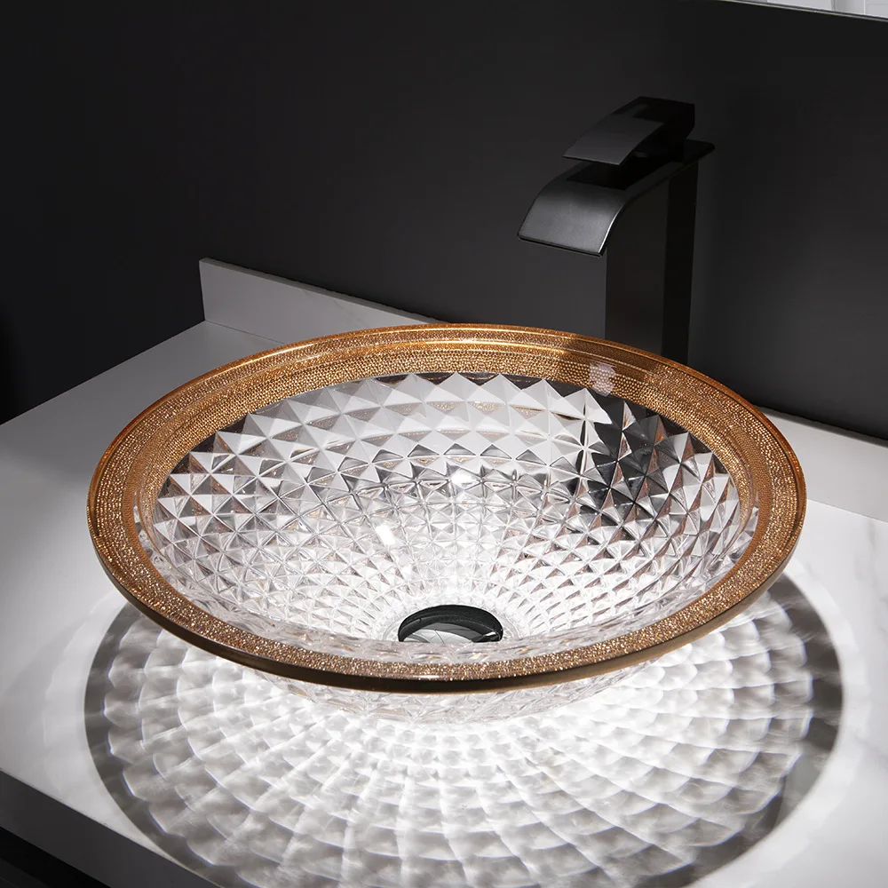 = New bathroom tempered glass art washbasin, personalized die-cast top basin, European minimalist abstract washbasin