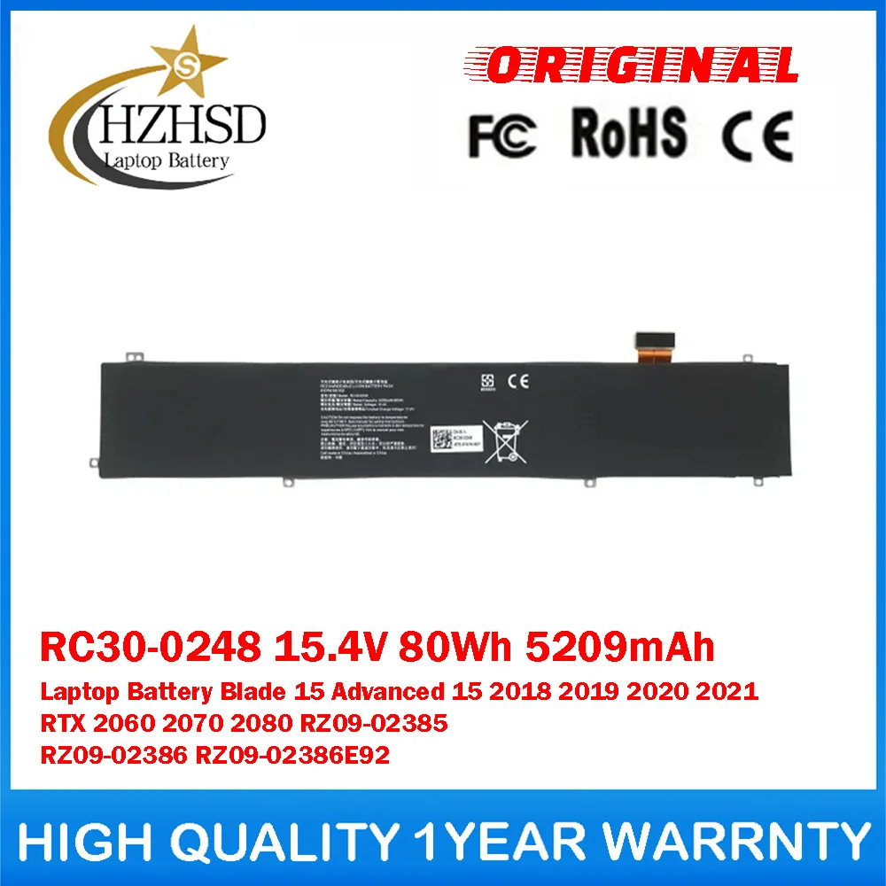 RC30-0248 15.4V 80Wh Genuine Original Laptop Battery For Razer Blade 15 Advanced15 2018/19/20/21 RTX 2060/70/80 RZ09-02385/02386