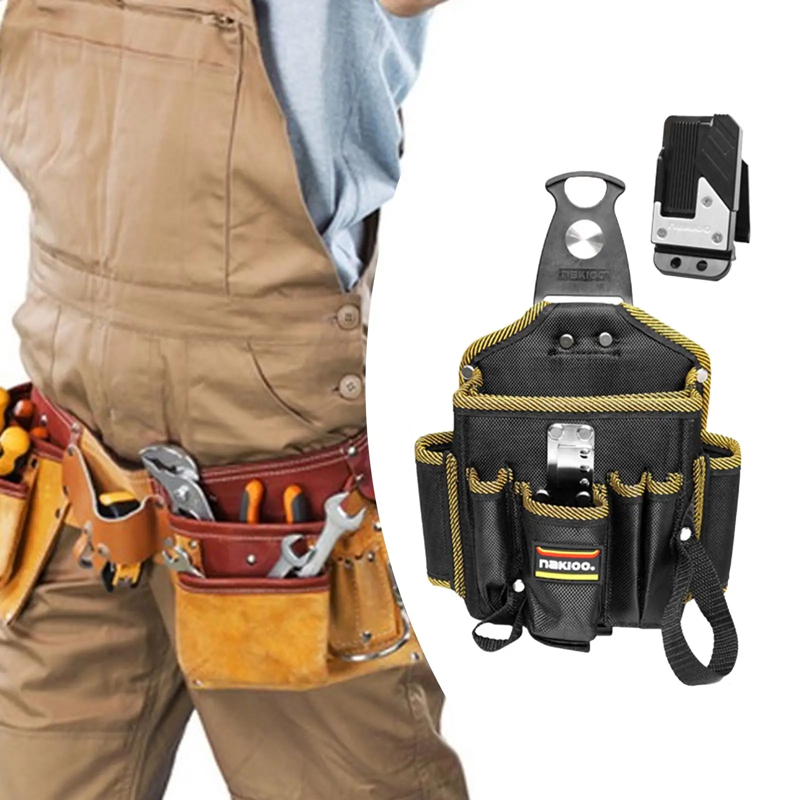 

Tool Pouch with Belt Clip with Multi Pocket Quick Release Buckle Oxford Cloth Portable for Carpenters Technician Father Gifts