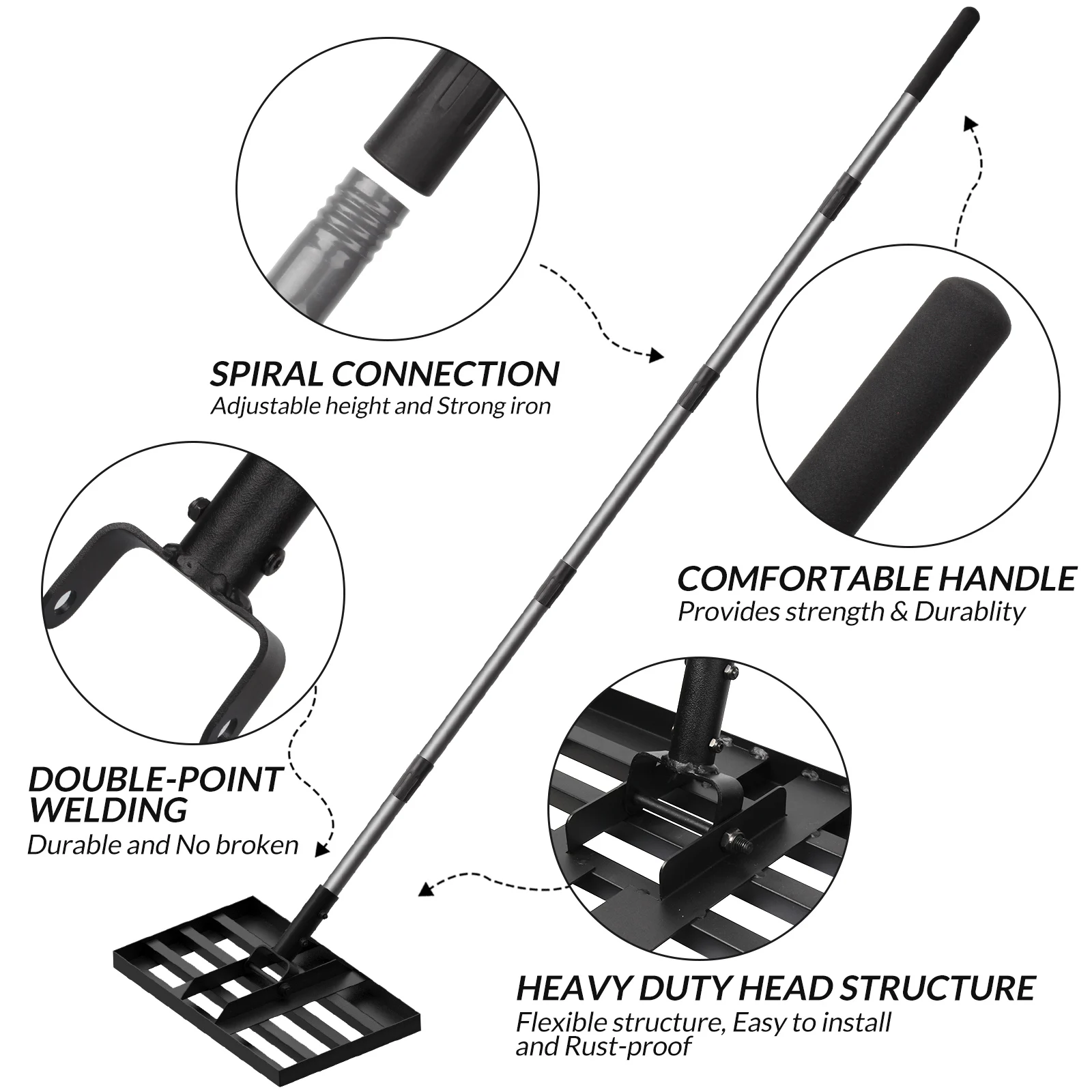 Niveleur de pelouse manuel en acier, avec poteau en acier inoxydable, pour jardin, arrière-cour, terrain de Golf, ferme, râteau de nivellement de pelouse, 2025
