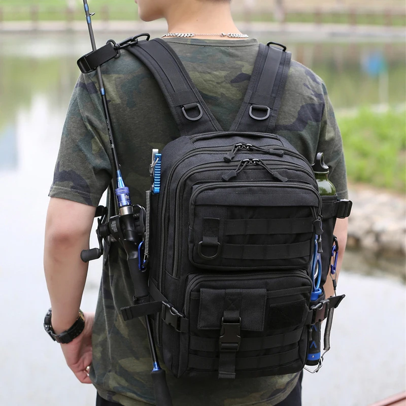 

1000D Large Fishing Tackle Storage Backpack Waterproof Lure Pliers Holder Fishing Bag Tactical Sports Fishing Gear Rod Backpack