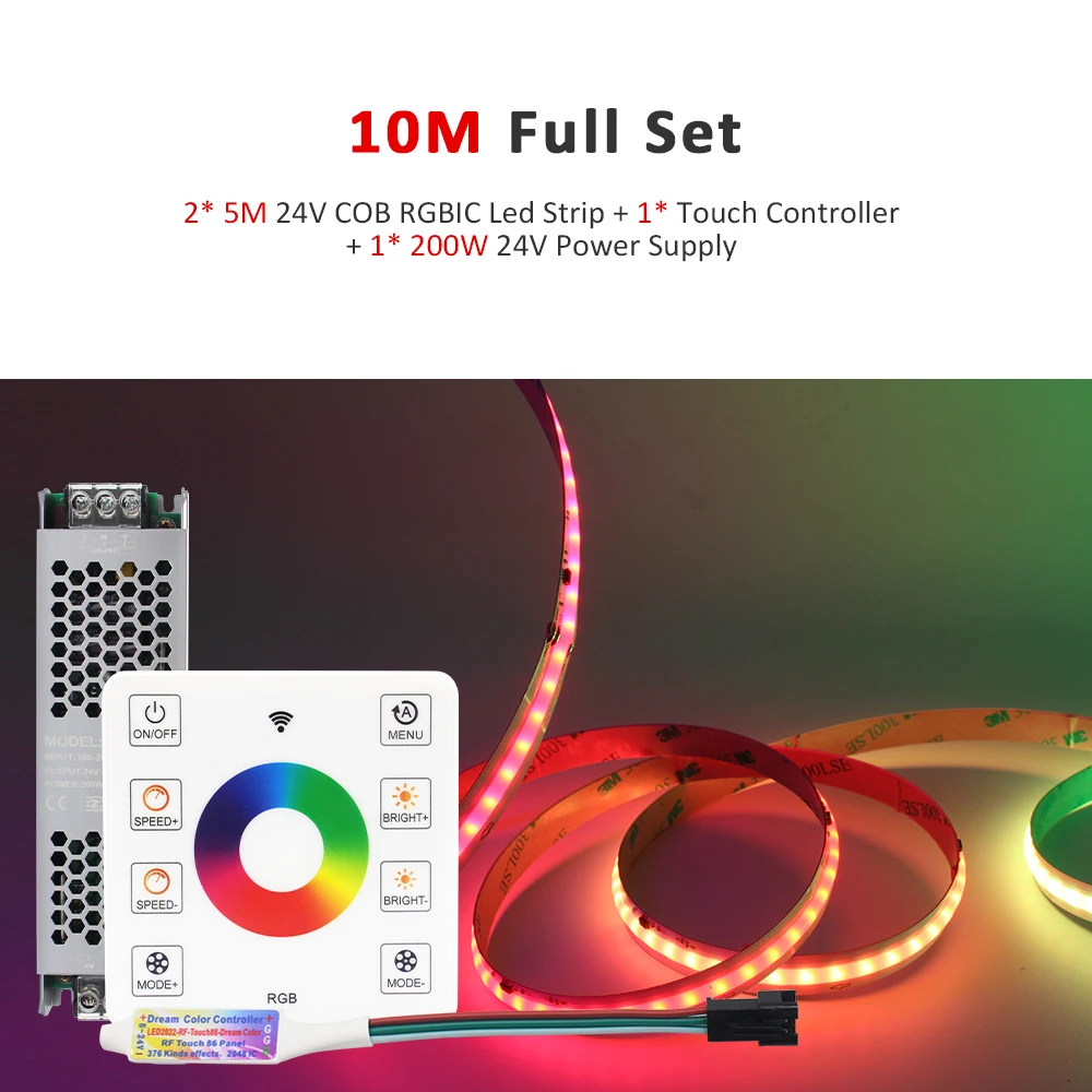 RGBIC COB Fließendes Wasser LED-Streifenlicht WS2811 5M 10M 15M 20M DC24V Adressierbare Traumfarbe Pferderennen Touch Fernbedienung Lampe