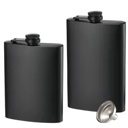 6 8 12 oz Stainless Steel full-black Hip Flask with Funnel Pocket Hip Flask Alcohol Whiskey Hip Flask Screw Cap KC0139