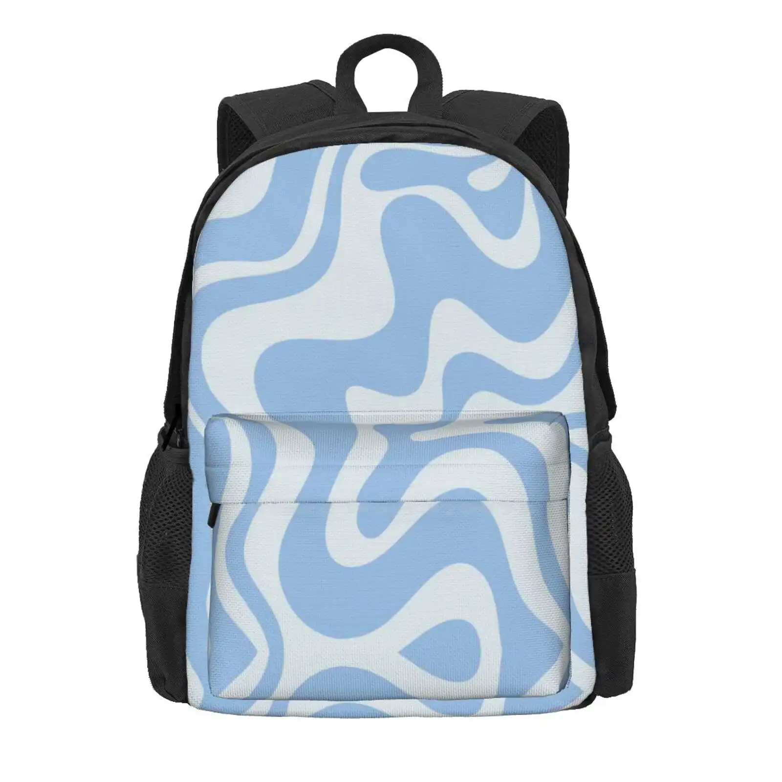 Retro Liquid Swirl Abstract Pattern In Pastel Powder Blue Backpack For Student School Laptop Travel Bag Abstract Pattern Retro