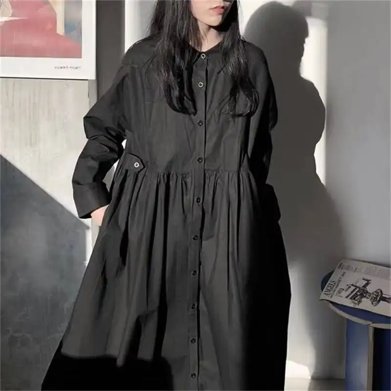 السيدات فستان قميص تنورة الربيع و الصيف موضة جديدة بسيطة على كلا الجانبين من زر الموضة عادية فضفاض تنورة كبيرة الحجم