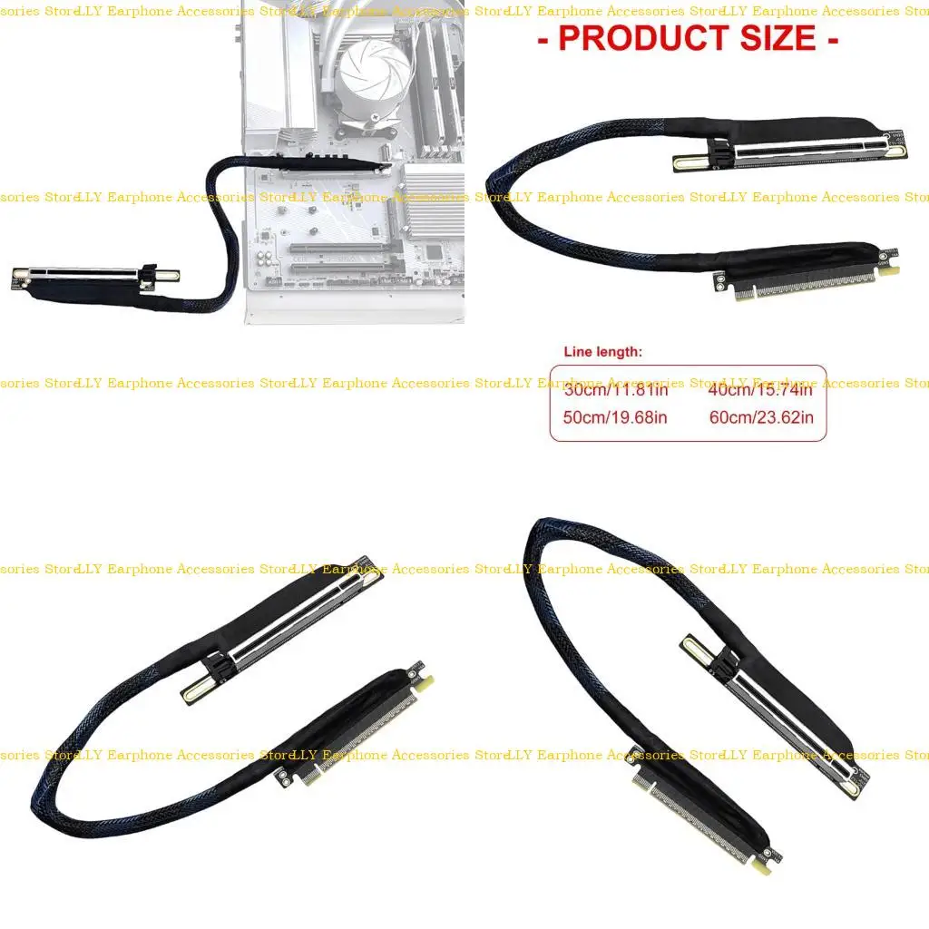 

462E Fast Speed 64GT/s PCIe 5.0 GPU Extension Cable 270° Turn Braided Wiring Cord Bidirectional Bandwidth Left Exit