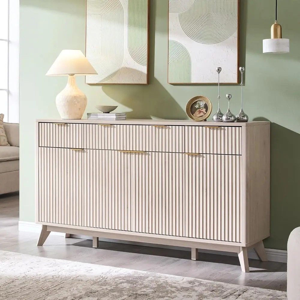 

Modern 60 White Alder Sideboard with 4 Doors & 3 Drawers for Dining, Living Spaces and Hallways