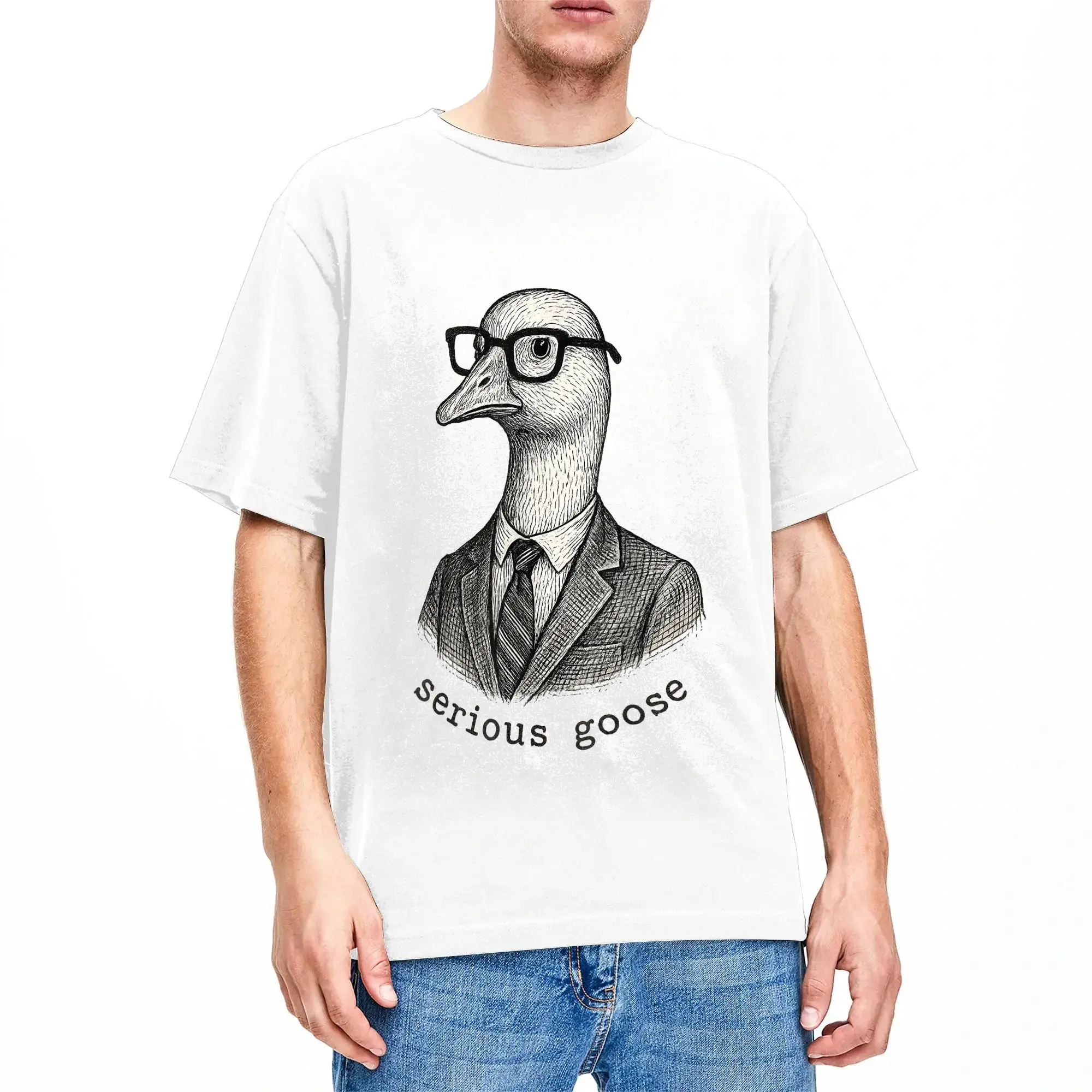 Men's Serious Goose T-Shirts  100% Cotton Clothes Summer Vintage Short Sleeve T-Shirt O Neck Fashion Casual Tee Shirt