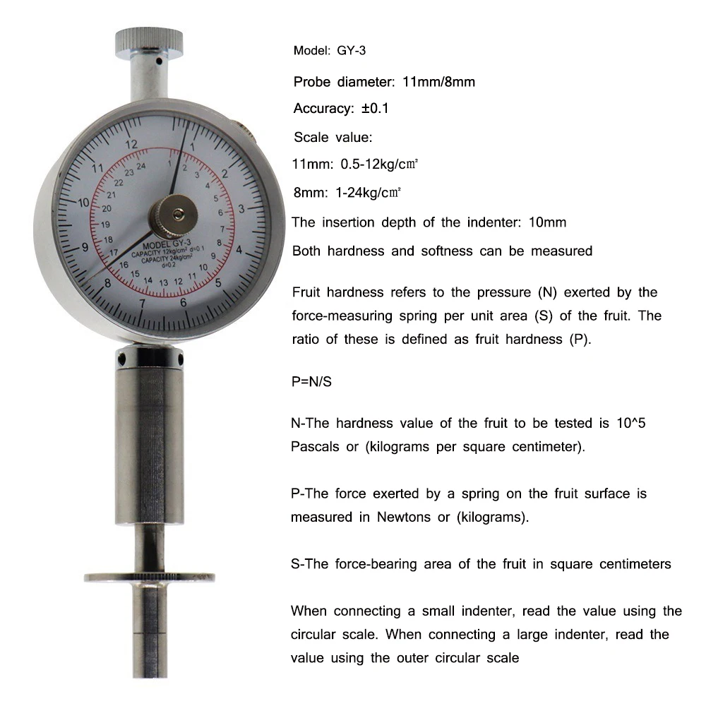 GY-3 Vegetable Maturity Analysis Tester Fruit Hardness Tester Sclerometer for Apples Pears Grapes Oranges