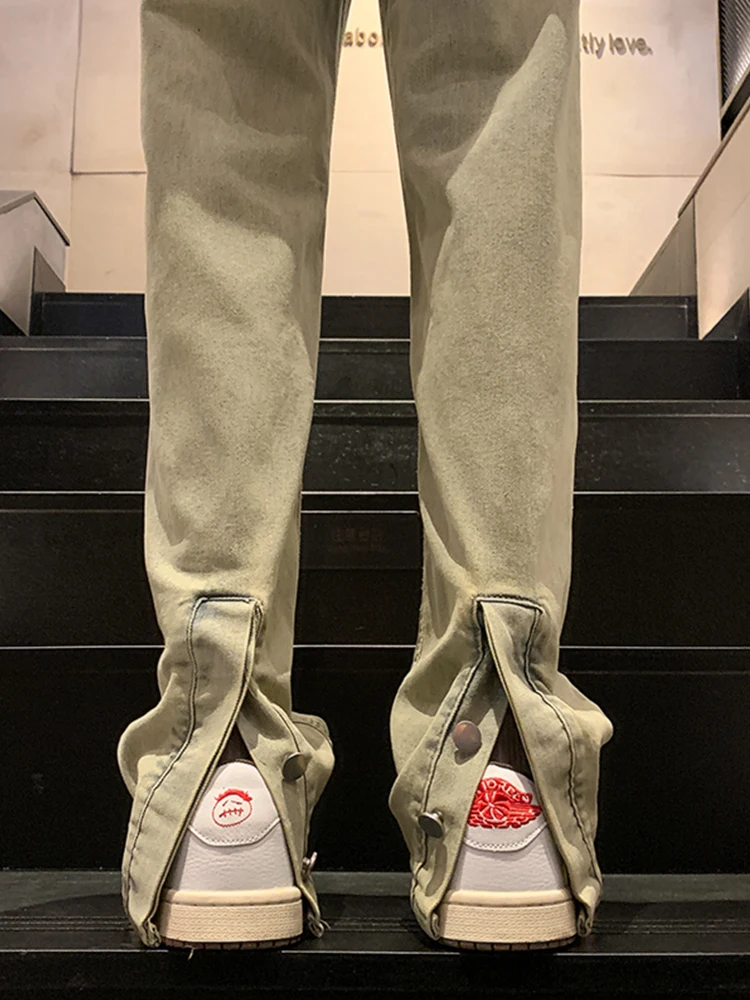 

Мужские джинсы Cleanfit с пуговицами, окрашенные желтой глиной, в американском ретро-стиле, прямые, зауженные, слегка расклешенные, молодежные, модные