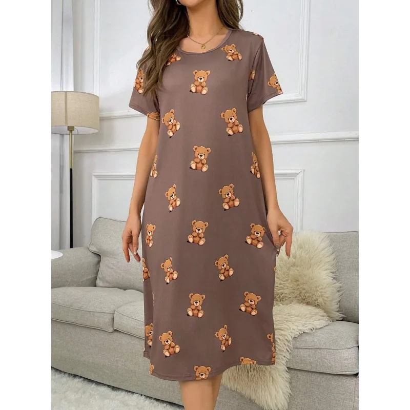 

Платье с принтом GLEC, ночная рубашка, модное платье-футболка с короткими рукавами, удобная всесезонная новая женская домашняя одежда, ночная рубашка