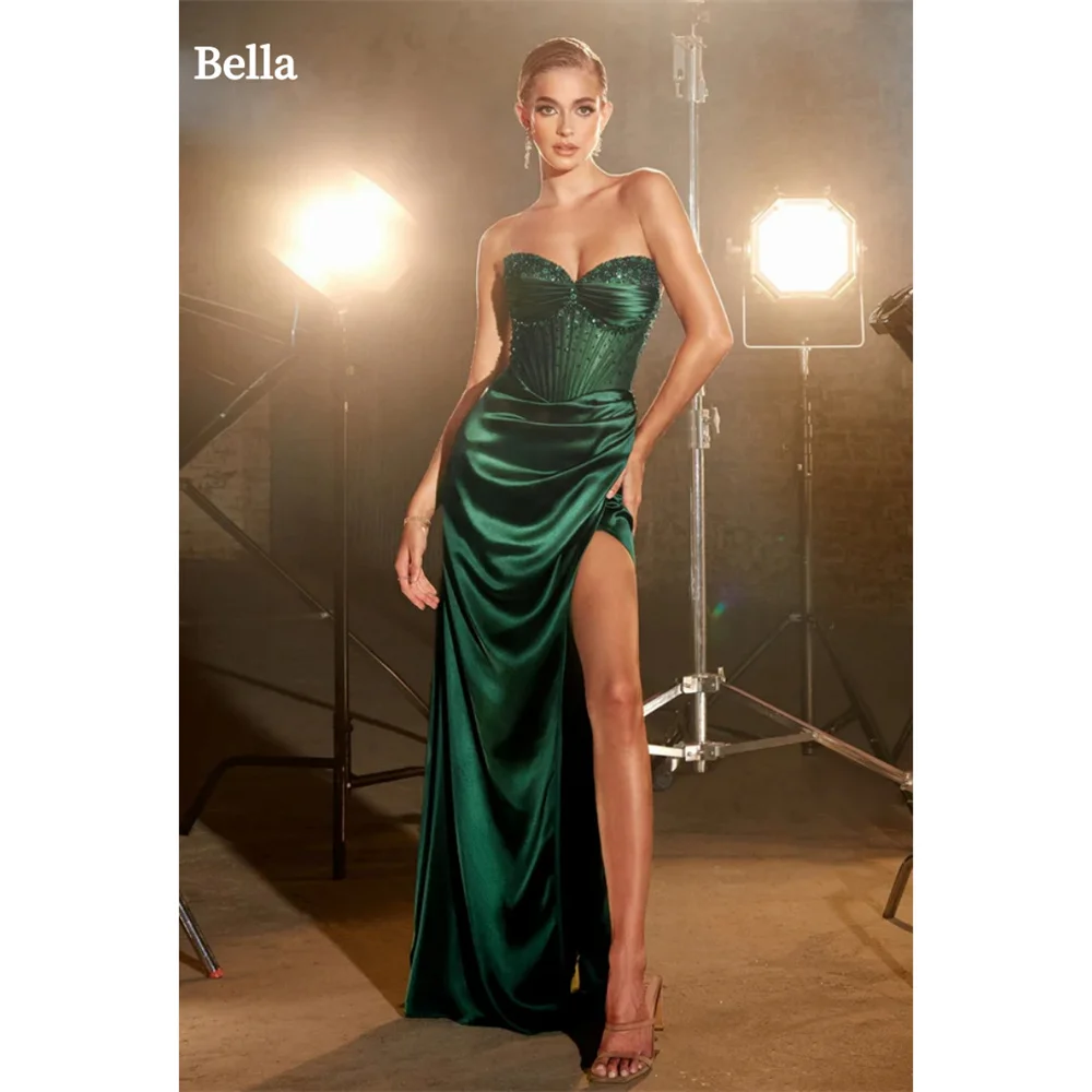 Bella Strapless Mermaid Prom Dresses Beaded Top Side High Split فساتين سهرة Elegant Sleeveless Floor-length Vestidos De Fiesta