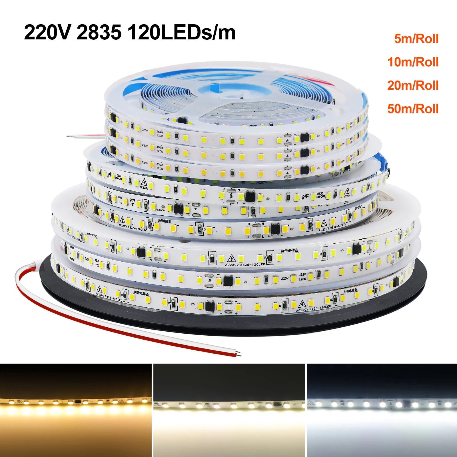 Listwa oświetleniowa LED 220V 5M 10M 50M SMD2835 120LED/m taśma lampa wstążkowa IP44 wodoodporna lina elastyczna dioda zimna naturalnie ciepły biała