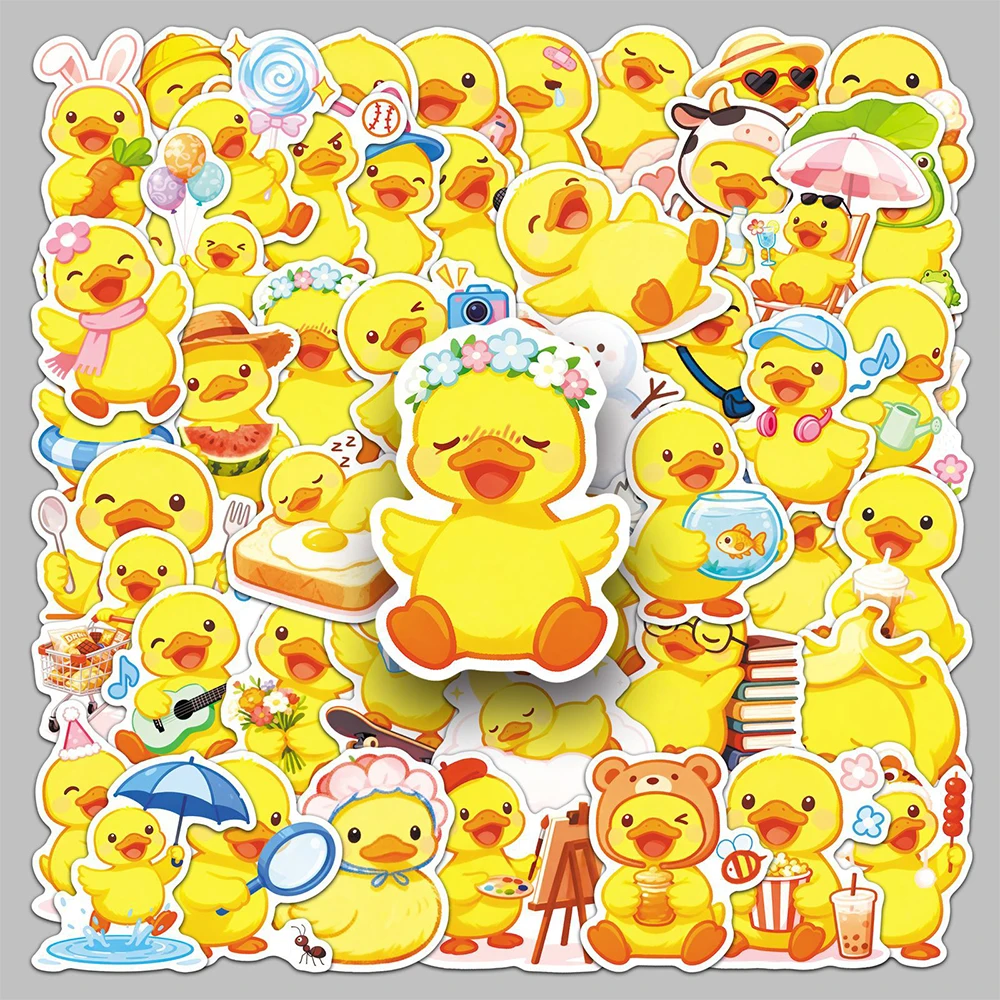 50PCS Happy Cute Yellow Duck Fun Pattern Sticker Kawaii Decals Cartoon Laptop Luggage Bicycle Diary Stickers Children Gift