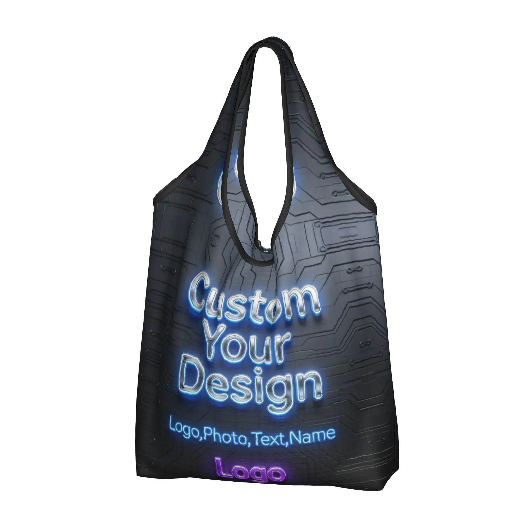 Custom Your Design Logo Family Pets Groceries Tote Shopping Bag Fashion Custom Text Shoulder Shopper Bag Big Capacity Handbag