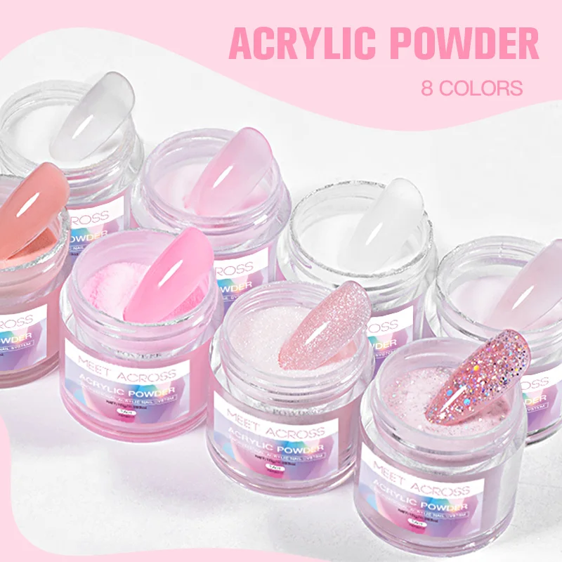 Conjunto de 4 pó acrílico para extensão de unhas, branco, claro, rosa, nu, francês, cristal, pincel, ferramenta de escultura