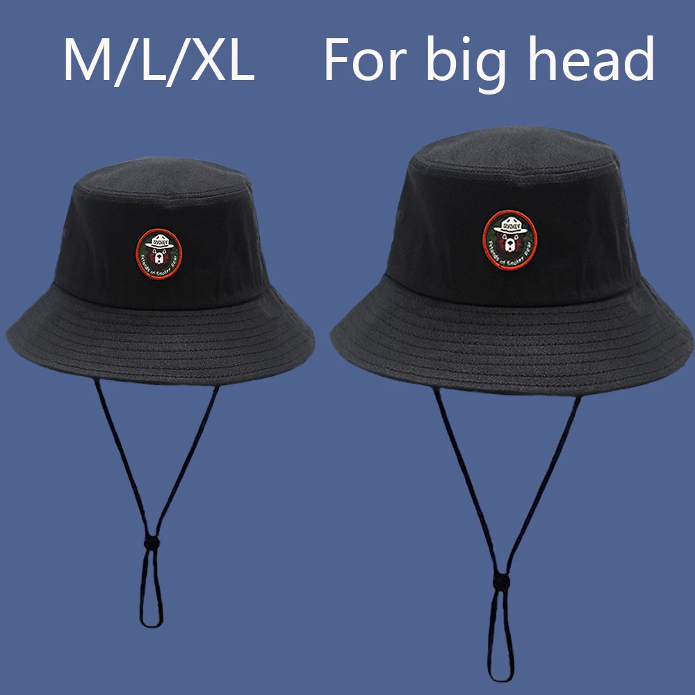 

Big Head Man 56-63cm Large Size Sun Hat Women Fisherman Bucket Hat Panama Hut Herren Cap Plus Windproof Hats Embroidery Bear