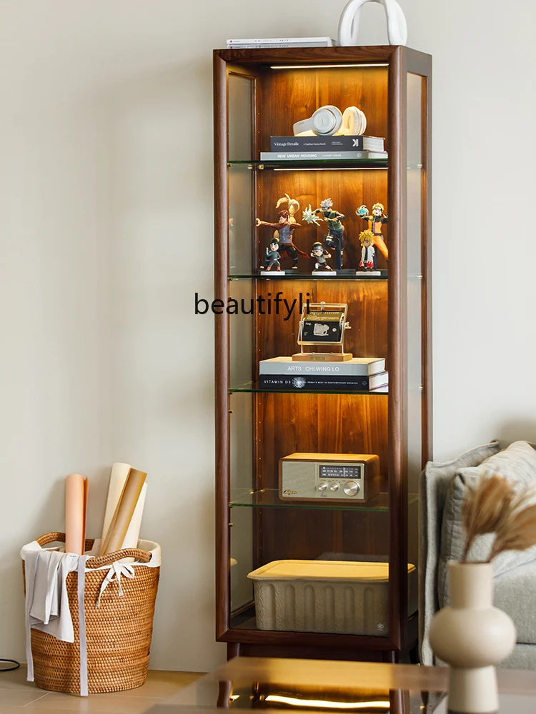 North America Black Walnut Wooden Display Case Solid Wood Wine Cabinet Locker Living Room TV Side Cabinet