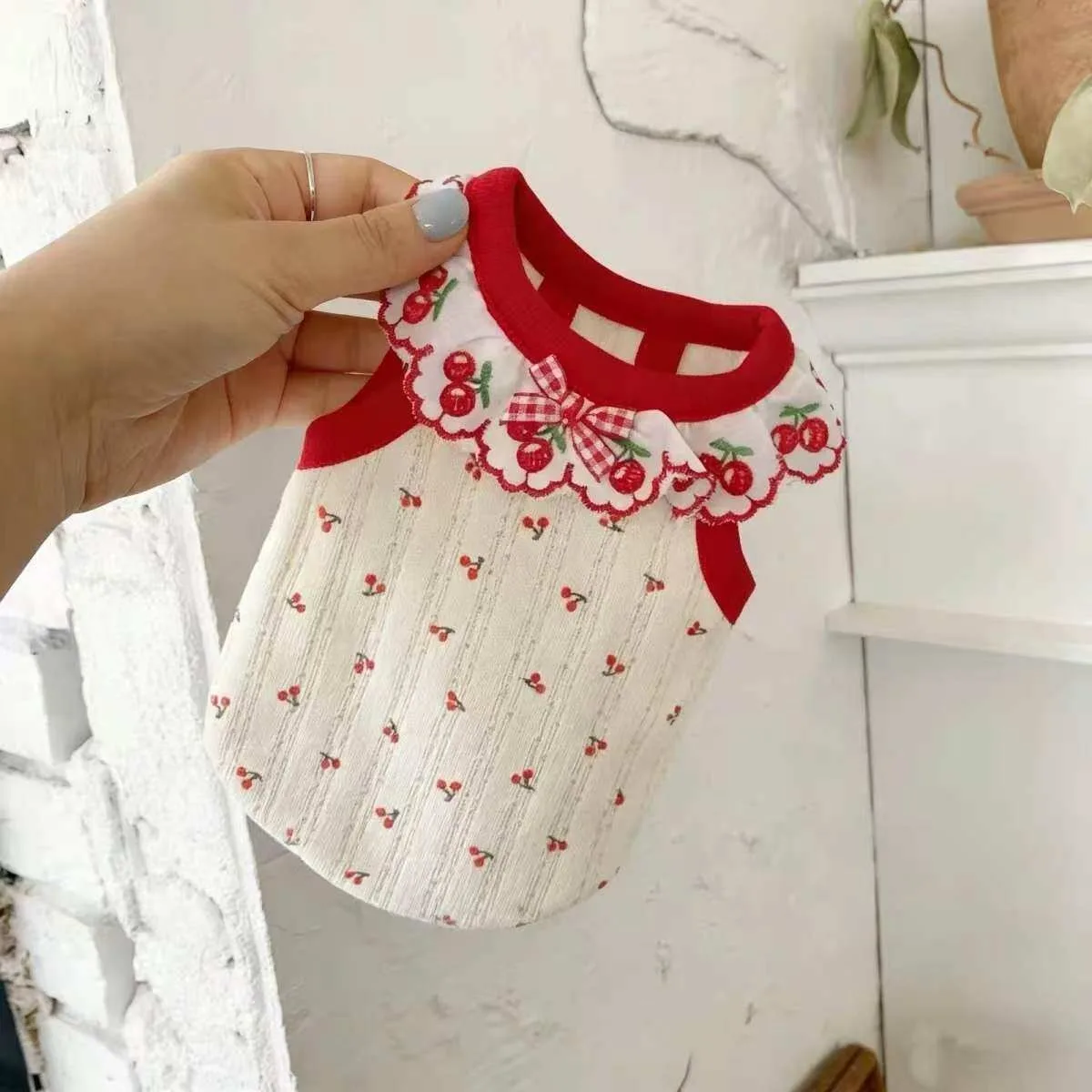Chaleco Rojo Cereza para Perro, Ropa de Verano para Mascotas, Camiseta sin Mangas para Perro, Ropa Transpirable para Teddy, Tallas XS-XL