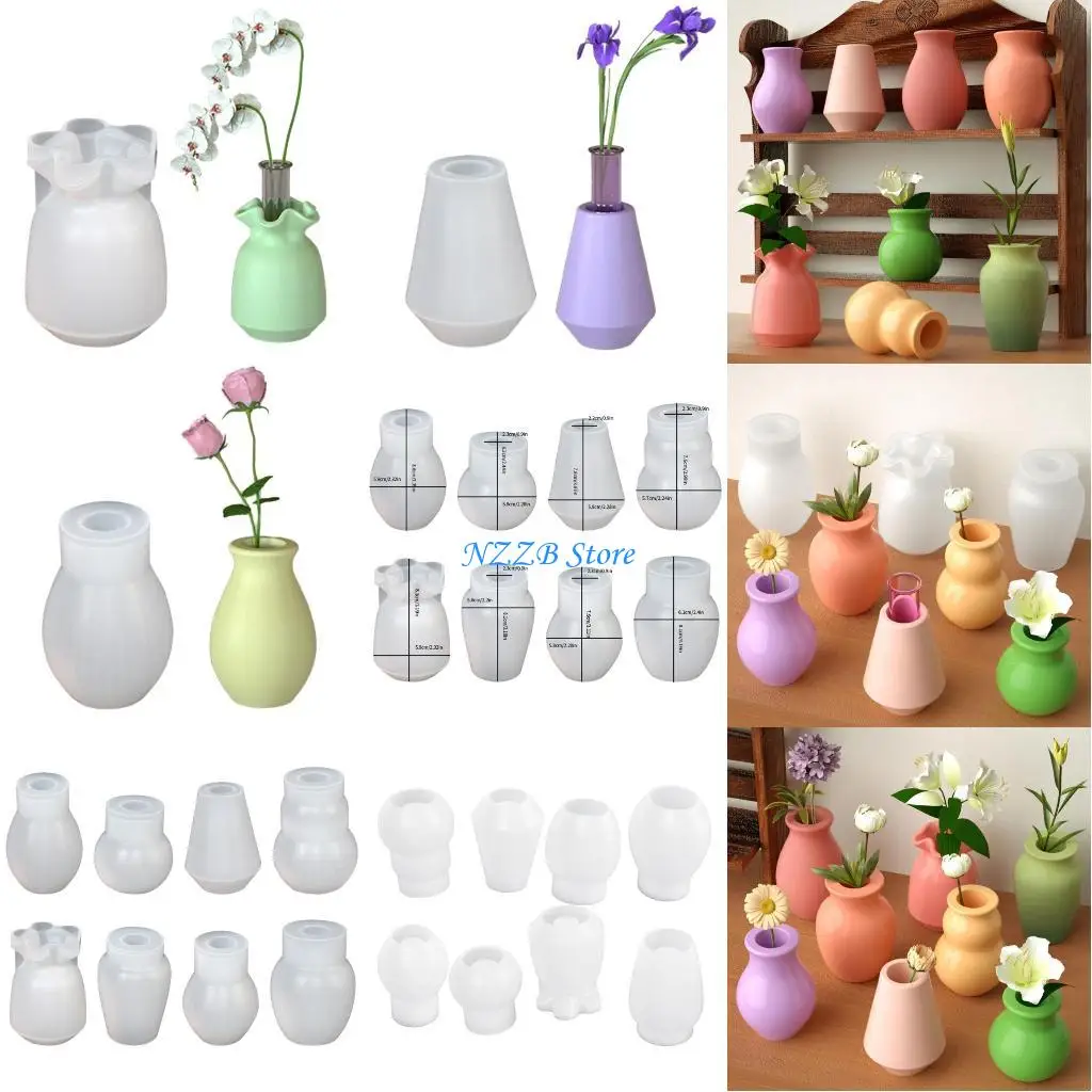 

T21F Set of 8 Flower Vase Epoxy Molds Penholder Crafting Moulds Creative Resin Molds for Home Decorations Handmade Gift