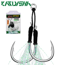 KATYUSHA 50Pair/lot Jig Head Fishhooks 11-13-15-16-17-18-19-20# Cast Jigging Assist Fishing Hooks UV Light Double Barbed Hooks