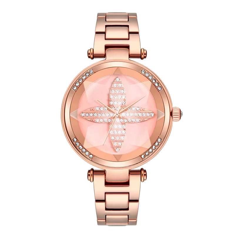 READ Ladies Analog Wristwatch | 3D Embossed Star Dial | Rose Gold Tone Steel Band | Daily Waterproof Elegant Dress Watch