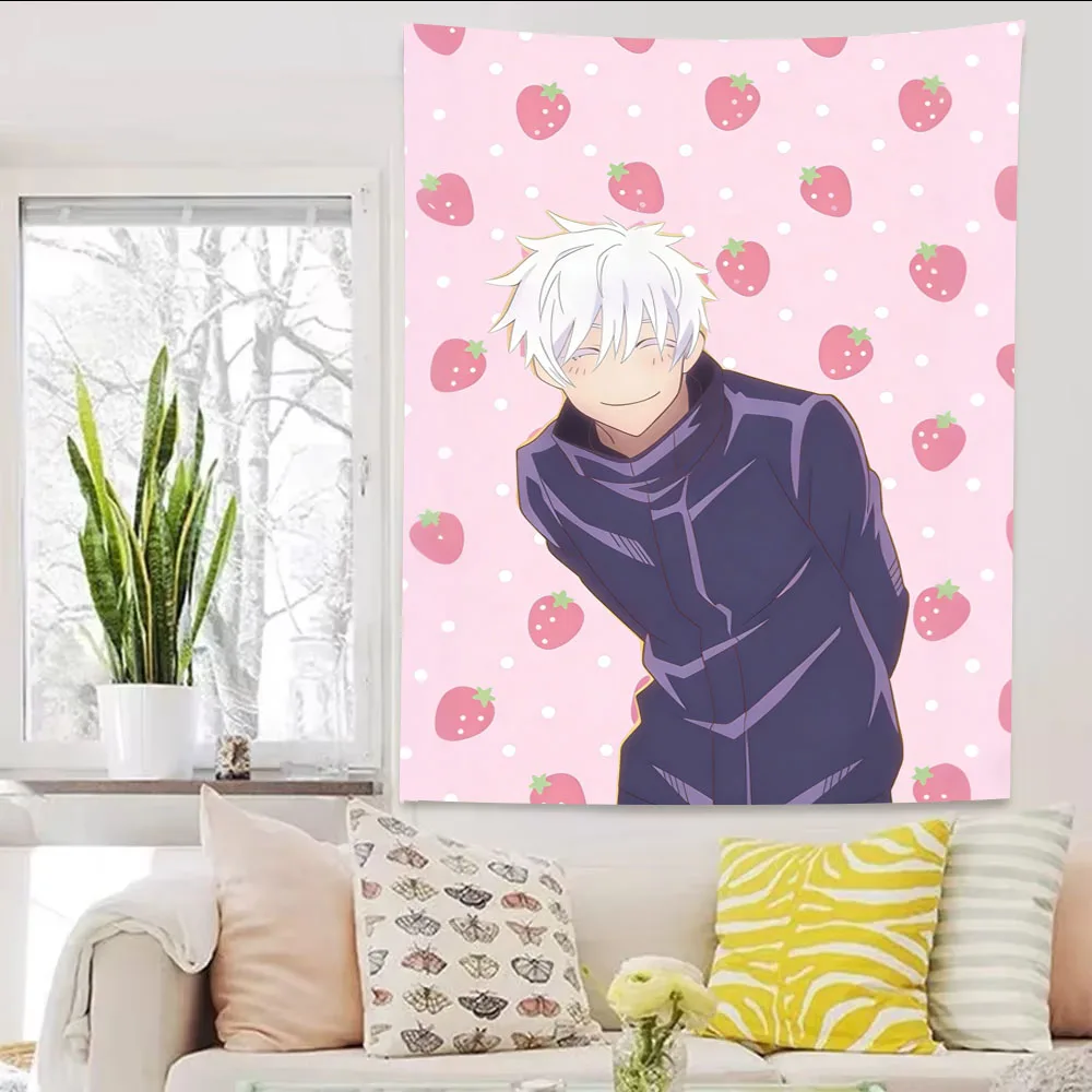 Jujutsu Kaisen Original Gojo Satoru Strawberry Printed Tapestry Anime Fan Room Wall Aesthetic Decor Background Cloth
