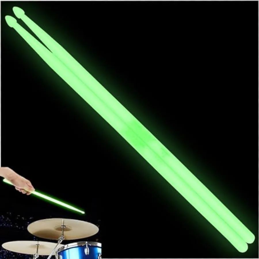 

5A Luminous Light Up Drum Sticks Bright Green Glow in the Dark Drumsticks for Live Performance and Stage Use