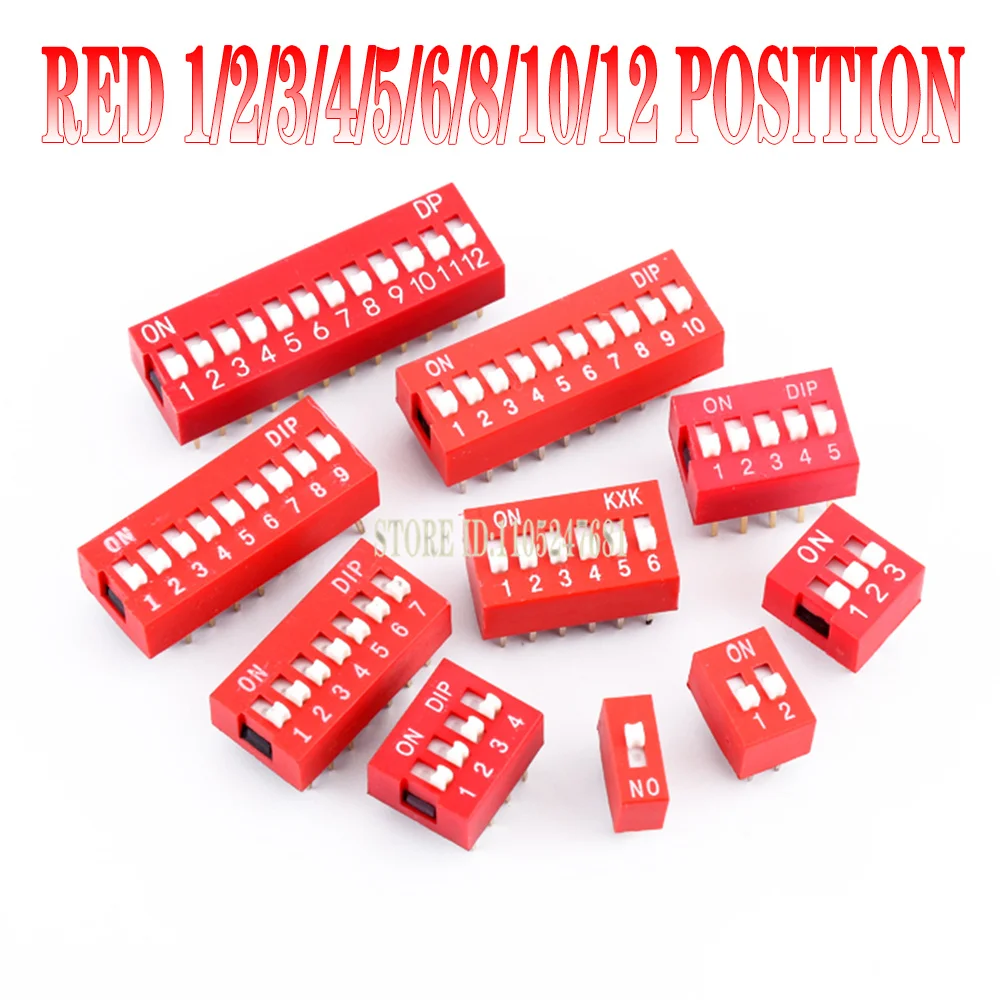 10pcs Red 1-12 Position DIP Toggle Switch Double Row 2.54mm Pitch Slide Switch for Electronic Projects