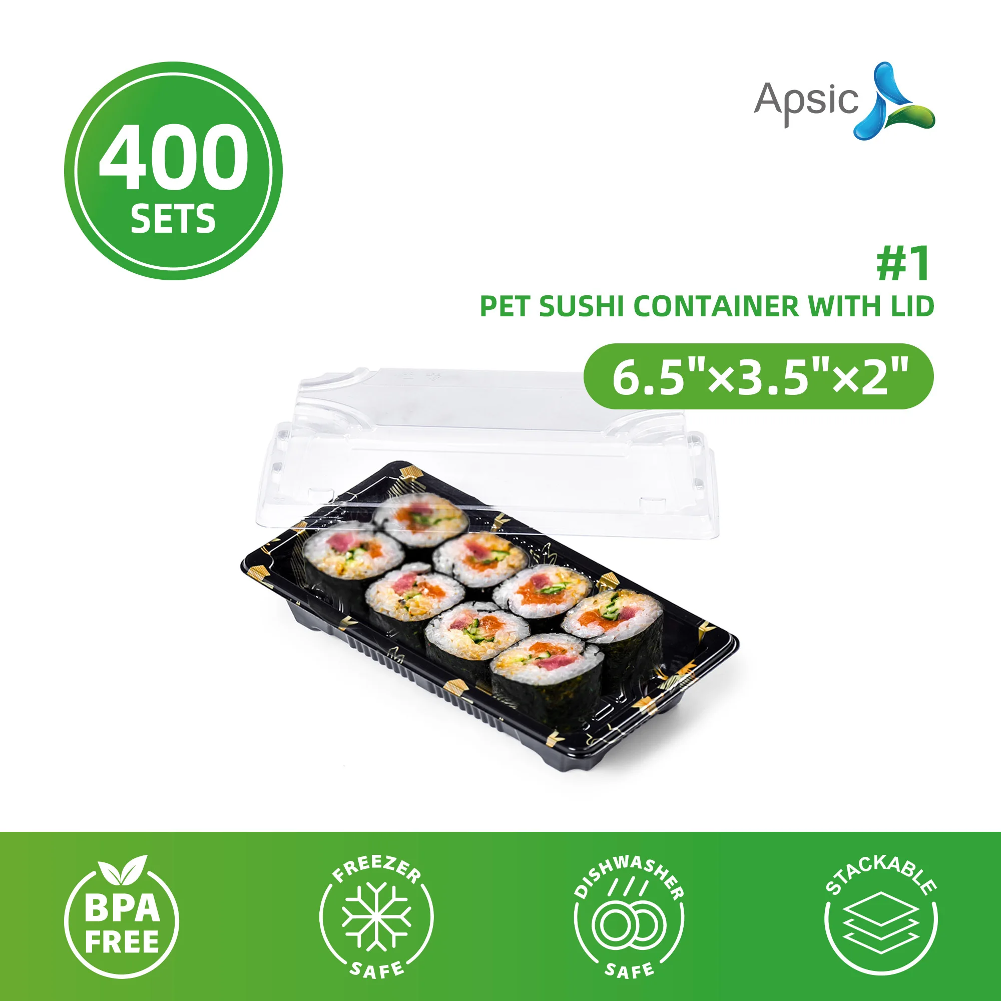 400 Juegos de Contenedores Desechables para Sushi con Tapas Transparentes, Bandeja Rectangular de Plástico para Sushi en Tamaño Pequeño y Grande, Negro