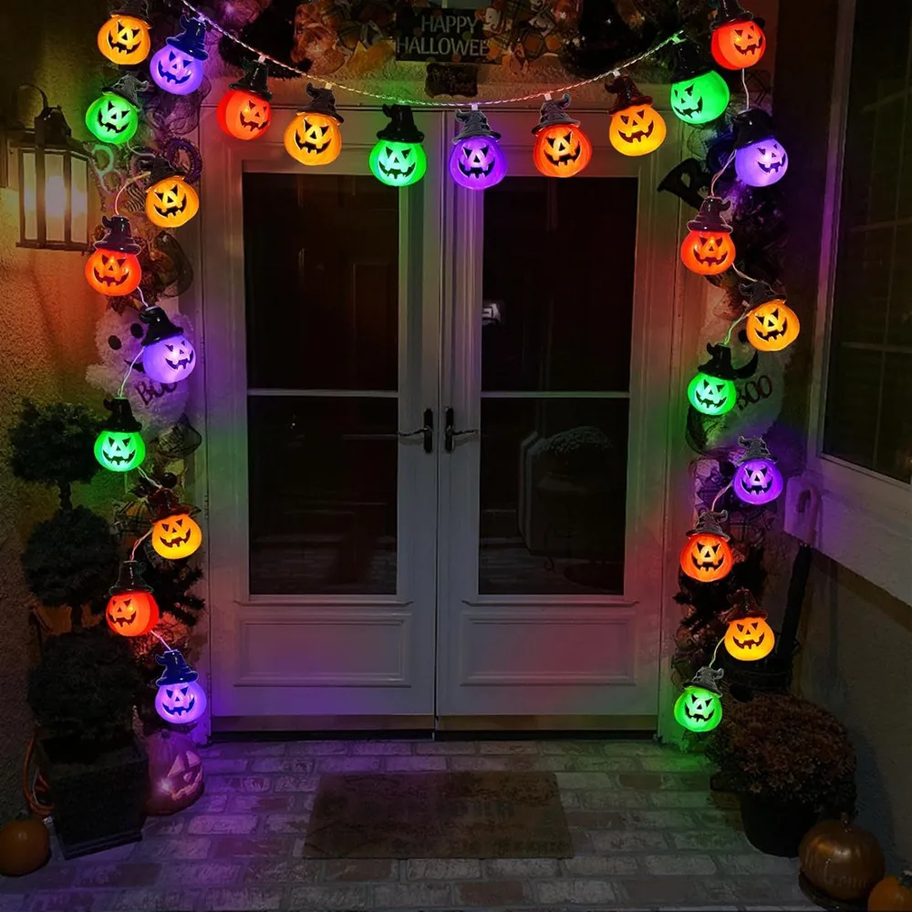 Jack O Lantern Halloween Decoration Pumpkin Led String Lights Indoor Wall Ornaments Lights Battery USB Powered Room Lamps 1013