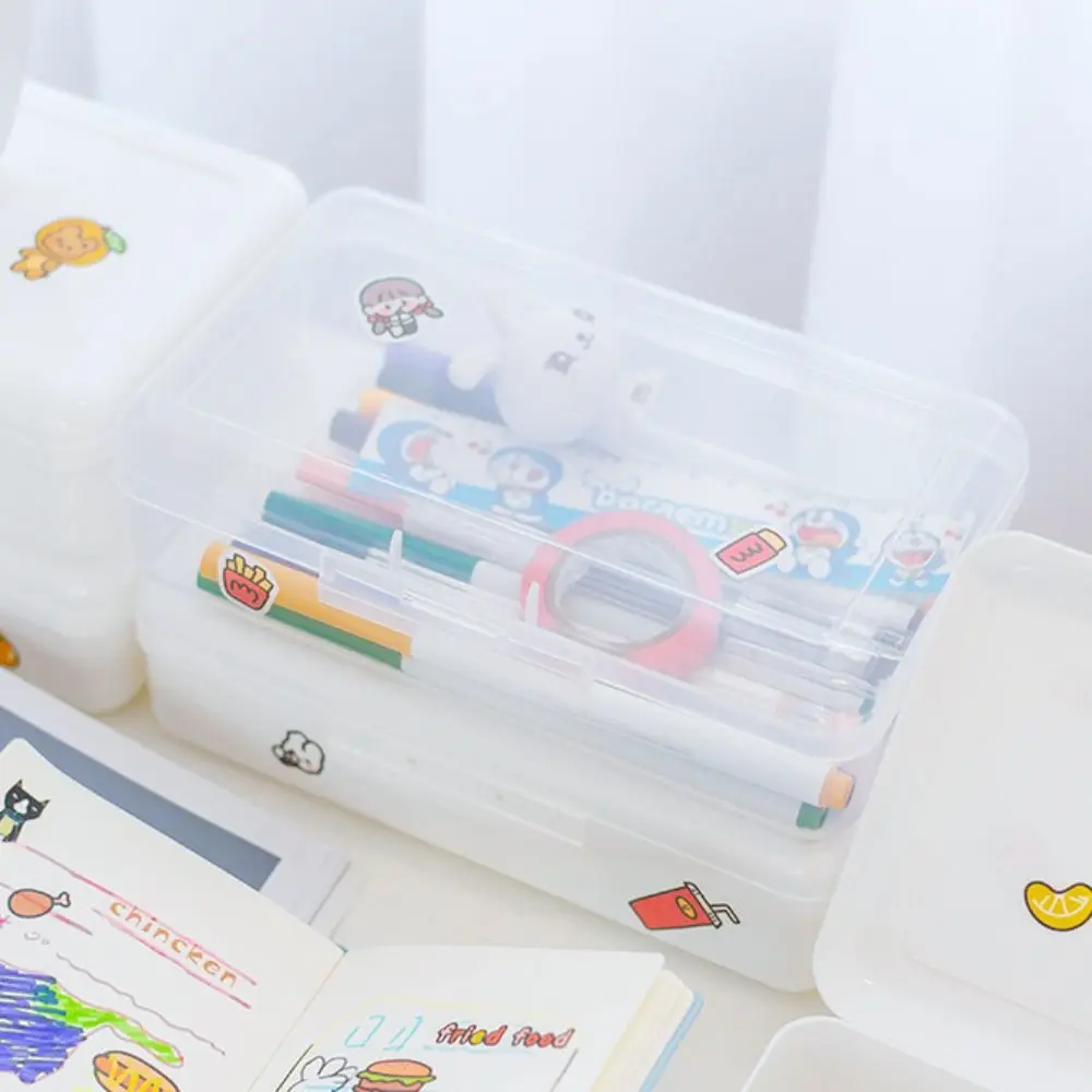 Snap-tight Lid Transparent Plastic Pencil Box Large Capacity Eco-friendly Anti-drop Waterproof Student Stationery