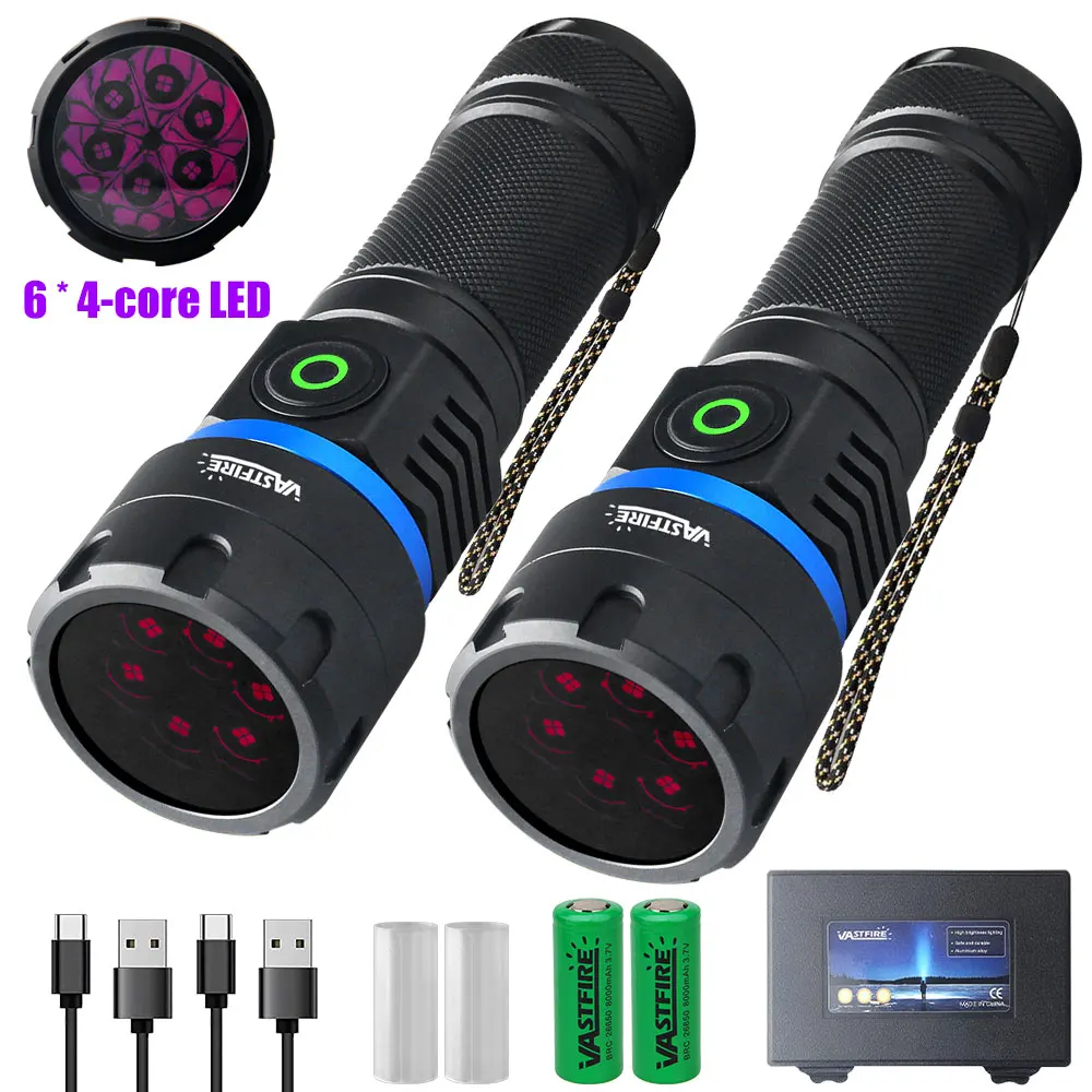 Powerful 365NM UV Flashlight Type-C Rechargeable Waterproof 26650 Purple Light for Pet Urine Stains Detector