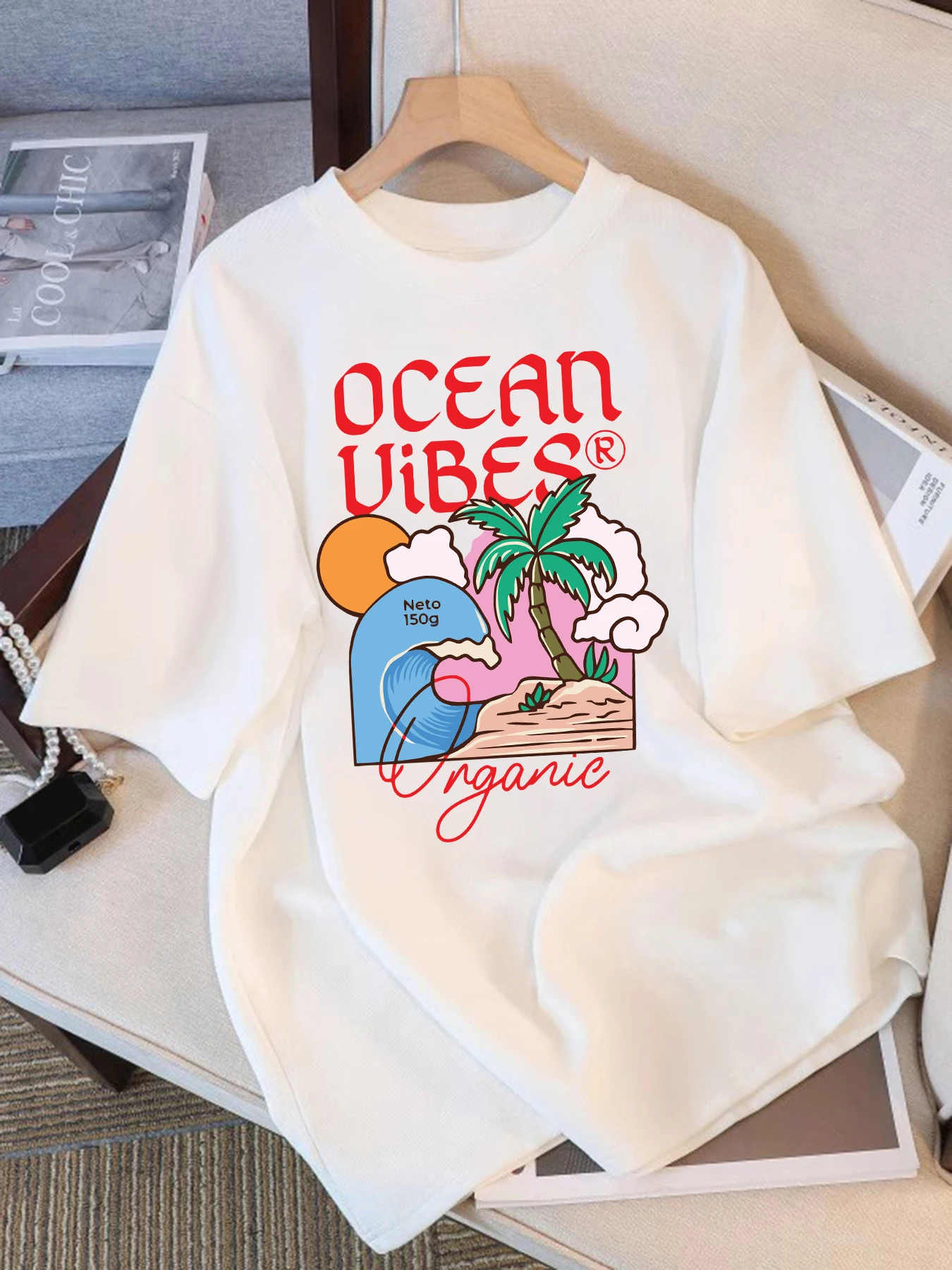 

Женская футболка с принтом Ocean Beach, кокосовые белые облака и волны, новая летняя футболка в стиле хип-хоп с короткими рукавами, свободный модный топ, хлопковая футболка унисекс