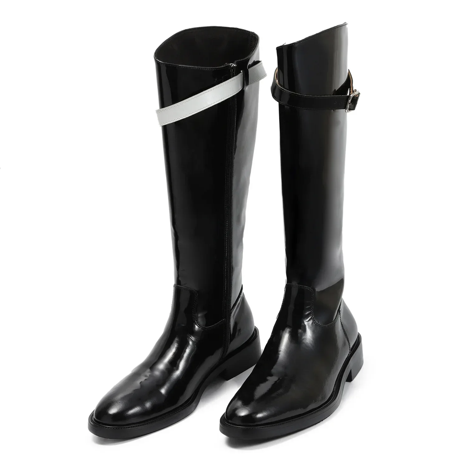 Men's Cowhide Shiny Leather Black Long Barrel High Boots Over Knee Knight Boots